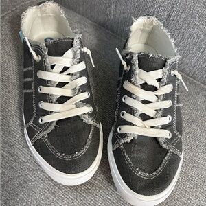 Obtaom Women's Fashion Sneaker Grey Linen Volcanic Washed Canvas Slip On Size 8